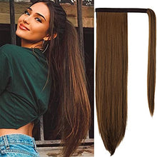Load image into Gallery viewer, Straight Ponytail Extension 28 Inch Heat Resistant Synthetic Natural Hairpiece Wrap Around Pony Tail Hair Extensions for Black Women Hair Piece