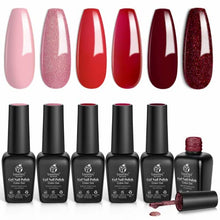 Load image into Gallery viewer, Beetles Zodiac Collection Gel Nail Polish Kit, Aries - Reborn Sun Collection 6Pcs Gel Polish French Pink Shimmer Transparent Jelly Red Glitter Color Spring Summer Nail Art Gift for Girl Women DIY Home