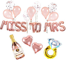 Load image into Gallery viewer, LavaRose Miss to Mrs hen party decorations 23 pcs set, MISS TO MRS balloons, confetti balloons, rose gold ribbon, inflating straw. Bride to be party, Hen do