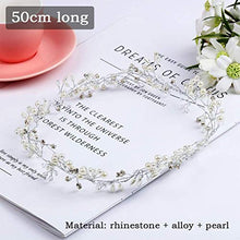 Load image into Gallery viewer, TOKERD 50cm Bridal Hair Vine for Wedding Crystal Hairband Silver Pearl Hair Accessories Rhinestones Hair Vine Headpieces Bride Hair Styling Accessories for Women Girls Ladies