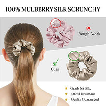 Load image into Gallery viewer, LILYSILK Silk Hair Scrunchies for Frizz Prevention, 100% Mulberry Silk Hair Ties for Breakage Prevention, Elastic ponytail Holders(Coffee, 2Pcs)