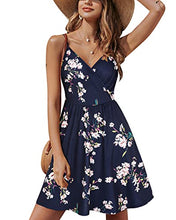 Load image into Gallery viewer, STYLEWORD Women's V Neck Floral Spaghetti Strap Summer Dress Casual Swing Midi Sundress with Pocket(A1-floral01,XL)