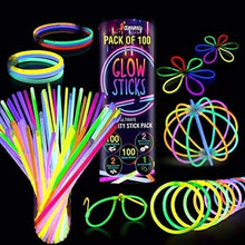 Load image into Gallery viewer, 100 Premium Glow Sticks for Children- 205 Pcs-Party Pack with Eye Glasses kit-Bracelet Connectors- Neon Necklaces and Balls for Party Supplies-Multi Colored Non Toxic