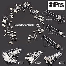 Load image into Gallery viewer, 30 pcs Crystal Flower Hair Pin and 1 Pearl Crystal Headband Bridal Flower Crystal Rhinestone U Shaped Hair Pins Wedding Hair Accessories Pearl Flower Hairpins Accessory Everyday Wear Women Girls