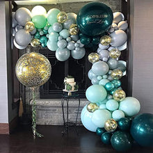 Load image into Gallery viewer, Balloon Arch Kit Teal Blue Balloon Garland Gray Green Latex Metallic Balloon Arches 95pcs Jungle Safari Birthday Party Decorations with Gold Leaves for Wild One Baby Shower Wedding