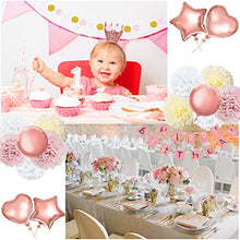 Load image into Gallery viewer, Birthday Party Decorations Rose Gold Birthday Banner Birthday Decorations for Girls and Women Including “Happy Birthday” Banner Foil Balloons Paper Pom Poms Confetti Balloon Party Supplies