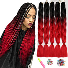 Load image into Gallery viewer, ShowJarlly 5 Packs Ombre Jumbo Braid Hair, Black/Red Kanekalon Hair African Braid Extension, 24inch Box Braid Hair Extensions Synthetic Colorful Hair Extensions for Braiding