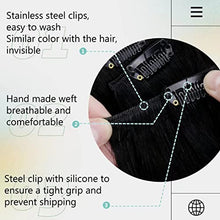 Load image into Gallery viewer, Hetto Clip in Hair Extensions Black Human Hair Seamless Clip on Human Hair Extensions Double Weft Clip on Hair Extensions Natural Black for Women 100g 18Inch #1