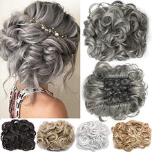 Load image into Gallery viewer, Short Messy Curly Dish Hair Bun Extension Easy Stretch hair Combs Clip in Ponytail Extension Scrunchie Chignon Tray Ponytail Hairpieces Grey
