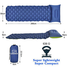Load image into Gallery viewer, GEEDIAR Inflatable Sleeping Mat Ultralight Camping Mattress with Pillow, Waterproof Double-Sided Color Sleeping Pad, Folding Inflating Single Bed Portable Air Pad for Trekking Backpacking (Blue+Green)