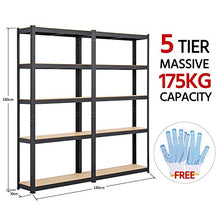 Load image into Gallery viewer, Yaheetech 2PCS Heavy Duty 5 Tier Garage Shelving Units Metal Storage Shelves Shed Utility Rack,180cm x 90cm x 30cm,175KG Per Shelf,Black