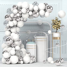 Load image into Gallery viewer, Balloons Arch Kit, Silver White Metallic Balloons with Confetti Balloons Garland kit Decorations Set for Birthday lawn Party Decoration(100pcs)