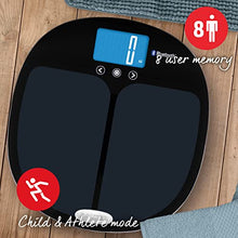 Load image into Gallery viewer, Salter 9192 BK3R Health Curve Bluetooth Smart Bathroom Analyser Scale, Measures Weight, Body Fat/Water, Muscle/Bone Mass, BMI and BMR, 8 User Memory, Connect to Smartphone using MiBody App, Black