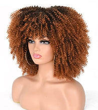 Load image into Gallery viewer, ANNIVIA 14inch Short Curly Afro Wigs for Black Women Afro Kinky Curly Wig with Bangs No Glue Full and Fluffy like a Bomb Full wig (Ombre Brown)