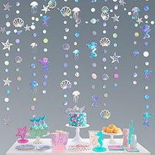 Load image into Gallery viewer, 52Ft Iridescent Mermaid Party Decorations Bubble Pearl Starfish Seashell Jellyfish Garland Holographic Paper Bunting Streamers for Kids Birthday Baby Shower Ocean Little Mermaid Under The Sea Decor