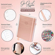 Load image into Gallery viewer, GoGirl Planner PRO - Undated Horizontal Layout Weekly Planner and Organizer + Budgeting and Expense Tracking Pages, Goals Journal & Agenda, 7" x 10" Hardcover, Lasts 1 Year - Rose Gold