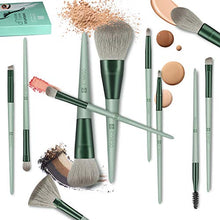 Load image into Gallery viewer, Makeup Brushes HEYMKGO 15pcs Makeup Brush Set Premium Synthetic Bristles Green Color Conical Handle Kabuki Foundation Brush Face Lip Eye Makeup Sets Professional with Portable Drawstring Flannel Bag