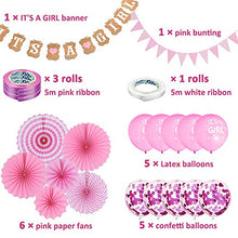Load image into Gallery viewer, Baby Shower Decorations for Girls, 22 Pcs Pink Babyshower Decorations with 10pcs Balloons/Paper Bunting/IT'S A Girl Banner/6pcs Paper Fans/4 Roll Ribbon for Baby Girl Party Decoration