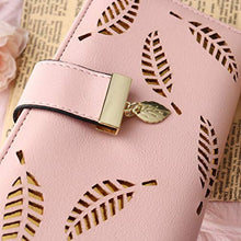 Load image into Gallery viewer, Pink Leather Long Purse, Cute Women Leather Wallet Purses Women Fashion Long Purse Ladies Purse Clutch Holder Case Leaf Pendant Coin Zipper Long Purse