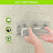 Load image into Gallery viewer, STEUGO Shower Corner Caddy, Bathroom Corner Shower Shelf, Adhesive Wall Mounted Shower Shelving with 4 Movable Hooks, SUS304 Stainless Steel Bath Storage Organizer, 2 Pack