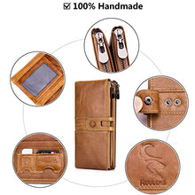 Load image into Gallery viewer, ROULENS Genuine Leather Women's Wallets,Multi-Function Slim Bifold Zipper Clutch Purse,Large Capacity Card Holder with RFID (Brown)
