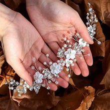 Load image into Gallery viewer, Vakkery Flower Wedding Hair Vine Silver Bride Headband Crystal Bridal Hair Accessories for Women and Girls