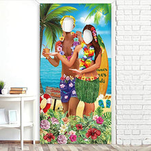Load image into Gallery viewer, Hawaiian Aloha Party Decorations Luau Couple Photo Prop, Giant Fabric Hawaiian Luau Photo Booth Background, Funny Luau Couple Photo Door Banner for Luau Party or Beach Party Supplies Favors, 6 x 3 ft