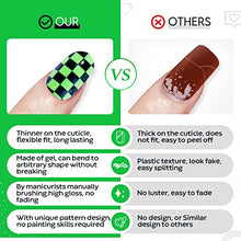 Load image into Gallery viewer, Press on Green Nails Medium Short Almond, Neon Green Acrylic Oval Fake Nails with Checkerboard Design Stick Glue on Nails 24PCS Reusable False Nail Tips with 48Pcs Adhesive Tabs Nail File, Cuticle Stick, Gift for Girlfriend/Women GLAMERMAID