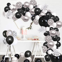 Load image into Gallery viewer, Black Silver Balloons Arch Kit , SIMSPEAR Party Decorations Balloons Garland with Silver Metallic, White, Black Silver Confetti Balloons Silver Palm Leaves for Party Birthday Decoration Baby Shower