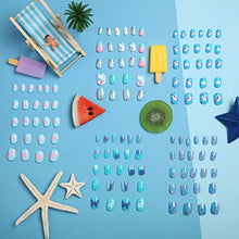 Load image into Gallery viewer, 120 Pieces Kids Press on Nails Children Fake Nails Artificial Nail Tips Girls Full Cover Short False Fingernails for Girls Kids Nail Art Decoration (Blue Color)
