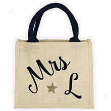 Load image into Gallery viewer, Personalised mini jute bag | Personalised teacher gifts | UK (Black bag - Black text)