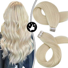 Load image into Gallery viewer, Moresoo Tape in Extensions Blonde Invisible Tape in Hair Extensions Human Hair Platinum Blonde 12 Inch Full Head Tape Hair Extensions 30g/20pcs