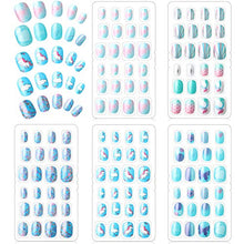Load image into Gallery viewer, 120 Pieces Kids Press on Nails Children Fake Nails Artificial Nail Tips Girls Full Cover Short False Fingernails for Girls Kids Nail Art Decoration (Blue Color)