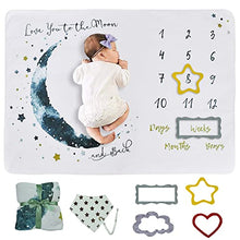 Load image into Gallery viewer, Wocharm Baby Milestone Mat Blanket Photo Prop with Floral Numbers Newborn Boy Girl Gift(Star&Moon)