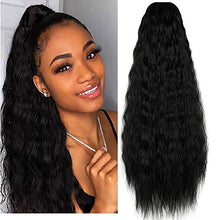 Load image into Gallery viewer, Long Curly Drawstring Ponytail Wig For Women 22 inch Clip in Wavy Natural Ponytail Extension for Womens Wrap Around Pony Tail (Dark Black-1b#)