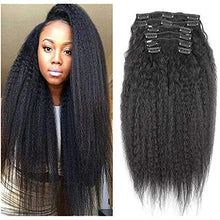 Load image into Gallery viewer, Afro Kinky Straight Clip In Human Hair Extensions For Black Women 8pcs/Set Remy Malaysian Hair Natural Color Full Head Thick Coarse Yaki Clip Ins 120G(16inch/40cm)