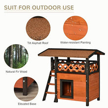 Load image into Gallery viewer, PawHut Cat House Outdoor Kitten Shelter Puppy Kennel with Balcony Stairs Asphalt Roof, 77 x 50 x 73 cm, Brown