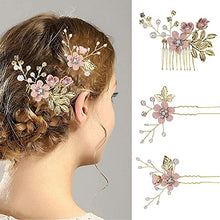 Load image into Gallery viewer, Wedding Hairpins,3 Pcs Bridal Hair Pins Wedding Flower Hair Clip Decorative Pearl Comb for Wedding Bridal Jewelry Bridal Hair Accessories Headpiece(Pink)