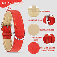 Load image into Gallery viewer, Riparo Genuine Leather Padded Dog Heavy Duty K-9 Adjustable Collar (L: 3.8CM Wide for 45.7CM - 53.3CM Neck, Red)