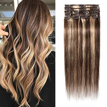 Load image into Gallery viewer, Real Hair Clip in Hair Extensions 100% Human Hair Remy Natural Hair Extension - 8 Pcs Full Head Thin Thickness (Mix #4/27 Medium Brown & Dark Blonde, 10 inch-50g)