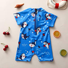 Load image into Gallery viewer, Cutebbclo Baby Boy Swimming Suit Swinsuit Boys Swimwear Toddler Rash Guard Zipper One Piece Short Sleeve Sunsuit Beach Bathing Suits (A-Blue), 1-2 Years