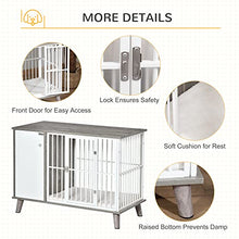 Load image into Gallery viewer, PawHut Dog Crate Pet Kennel Cage Wooden Top End Table w/ Side Cabinet Soft Cushion for Small Dogs Grey 98 x 48 x 70.5 cm