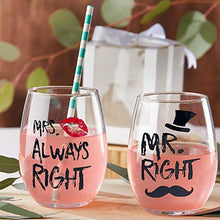 Load image into Gallery viewer, Mr. Right and Mrs. Always Right Wine Glasses Set, Stemless Wine Glass Gifts, Wedding Gift for Couple, Anniversary Presents, for Bride and Groom