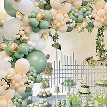 Load image into Gallery viewer, Sage Green Balloon Garland Kit - 125Pcs Eucalyptus Garland, Retro Olive Green, Peach White and Gold Latex Balloons Arch Kit for Wedding Birthday, Baby & Bridal Shower Decorations