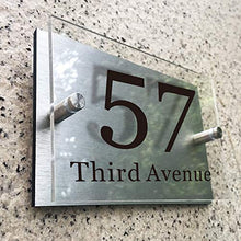 Load image into Gallery viewer, House Sign Plaque Door Number Name Road Plaque Personalised Modern Glass Effect Acrylic Aluminium Sign Hand Finished in UK