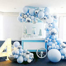 Load image into Gallery viewer, Blue Balloon Garland Arch Kit, 141Pcs Blue Silver White Balloons, Silver 4D Foil Balloons, Macaron Metal Balloon Arch for Boy Baby Shower, 1st Birthday Decorations