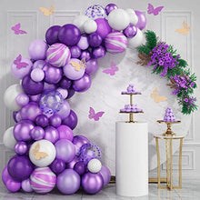 Load image into Gallery viewer, KAINSY Purple Balloon Garland Arch Kit, Wedding Balloon Arch Kit, 91pcs Purple White Latex Balloons Agate Balloons with 10pcs Hollow Butterfly Sticker for Indoor Outdoor Birthday Party Decoration