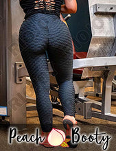 Load image into Gallery viewer, RIOJOY Women's Ruched Butt Fitness Leggings High Waist Stretchy Honeycomb Texture Running Tights,Black,Small