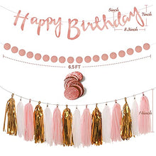 Load image into Gallery viewer, Rose Gold and Pink Birthday Party Decorations Set with Happy Birthday Banner,DIY Cake Topper,Circle Dots Garland,Hanging Swirls,Tissue Paper Pompoms,Paper Tassels Garland,Confetti Balloons