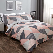 Load image into Gallery viewer, Dreamscene Geometric Duvet Cover with Pillowcases Textured Scandi Pink and Grey Bedding Set, Blush Pink - Double Size
